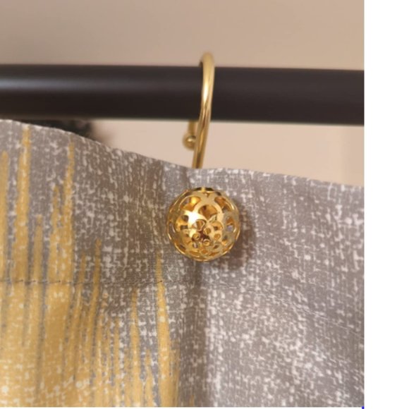 New Gold Shower Curtain Hooks Rings,Set of 12 Brass Decorative Bling Metal - Picture 2 of 2